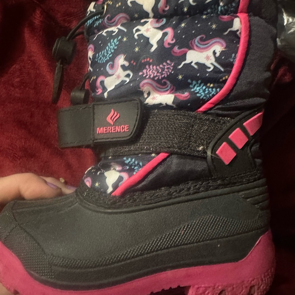 Merence Kids' Navy Unicorn‎ Waterproof Snow Boots with Pink Trim